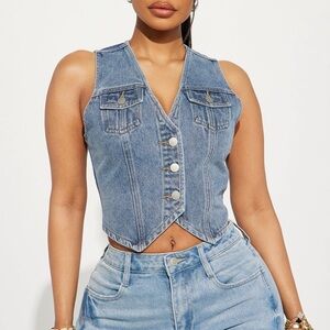 Fashion Nova Chasing The Sun Denim Vest Top - Medium Wash